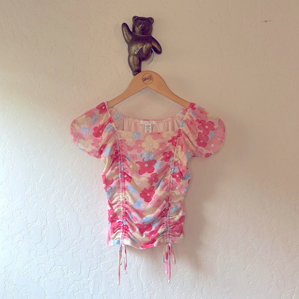 5 for $25 🌈 FULL TILT Mesh Top cute pink floral top girls size L